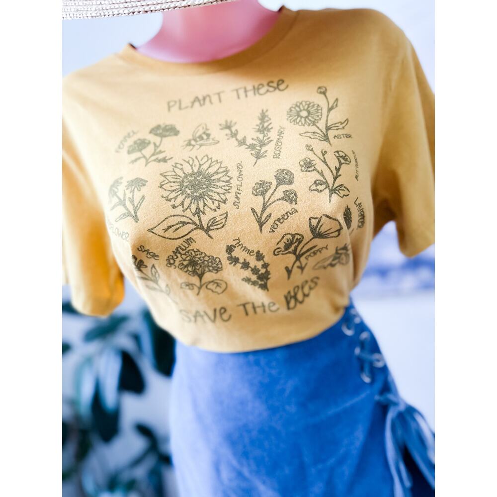 Golden Wildflower Fields & Save The Bees Pollinator Cottagecore Meadow Tee View 4